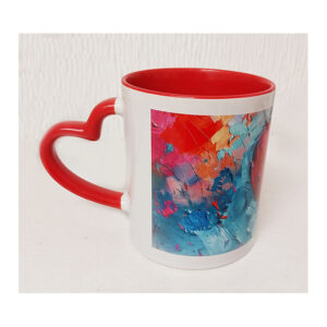 Taza deluxe blanca asa forma de corazon roja